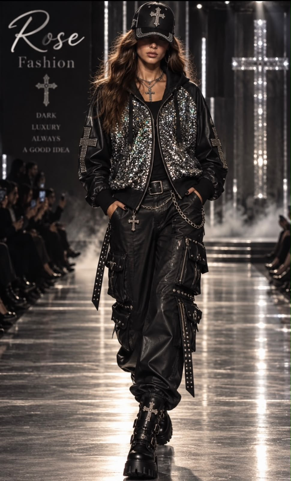 Paillettenjacke mit Cross-Patches und Materialmix