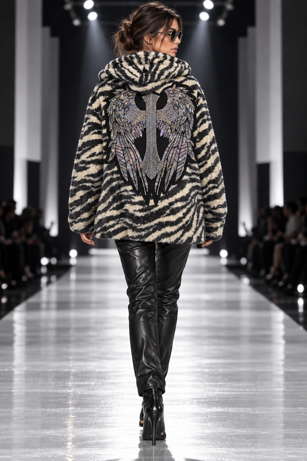 Kuschelige Zebrajacke mit funkelndem Kreuzflügel-Motiv Grau