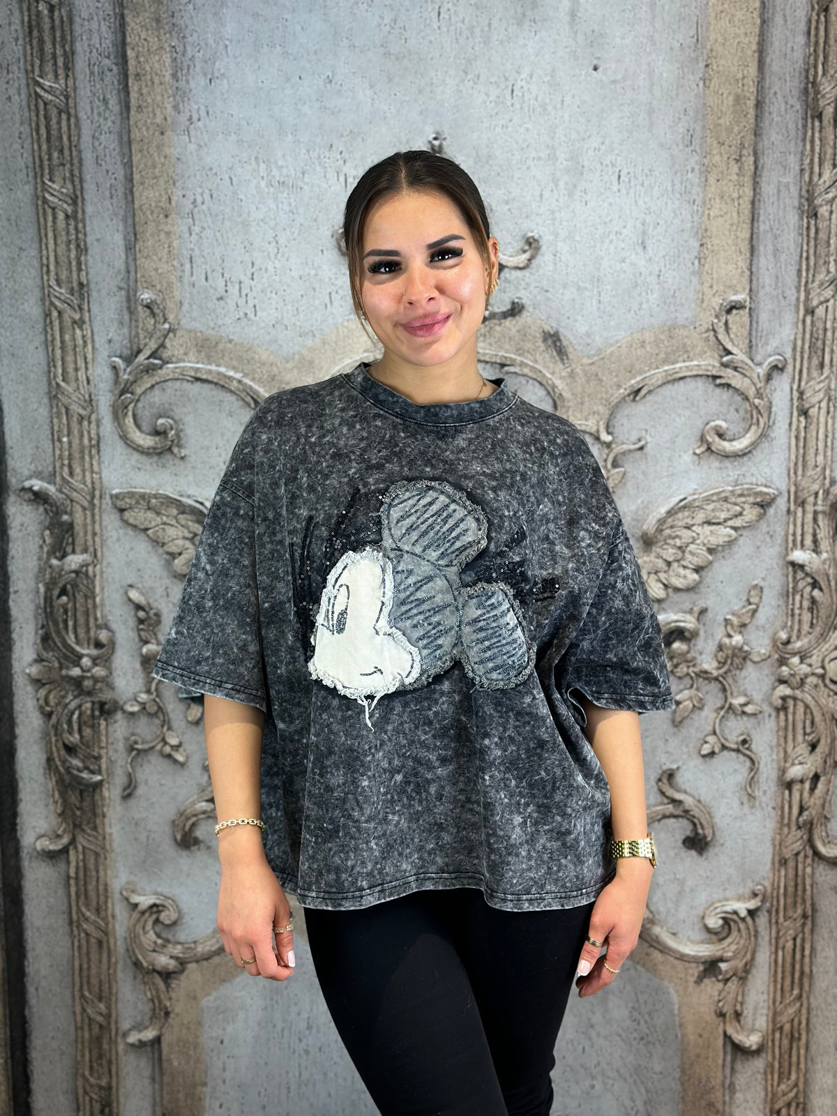 Ausgefallenes Micky Shirt In Grau