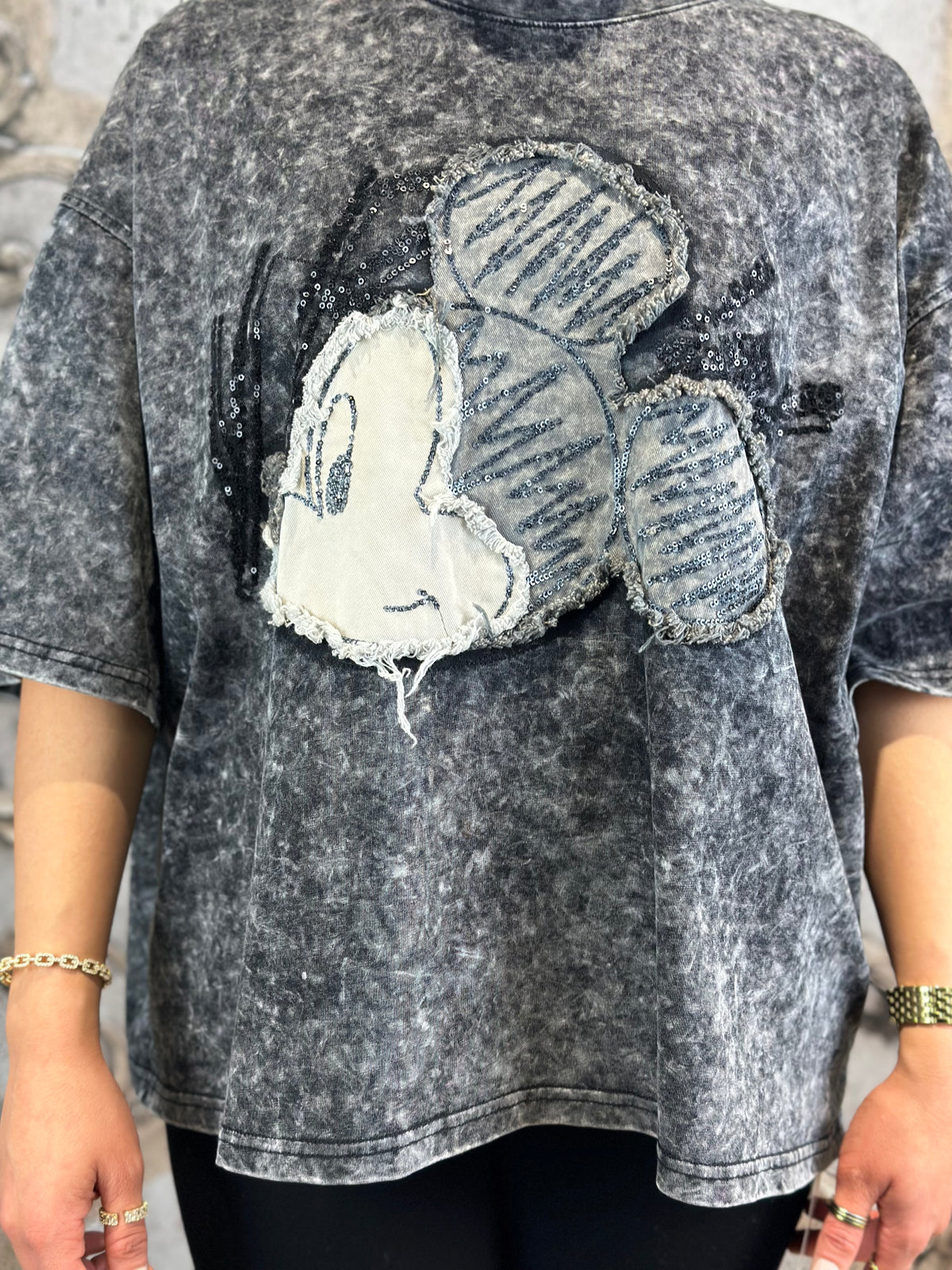 Ausgefallenes Micky Shirt In Grau
