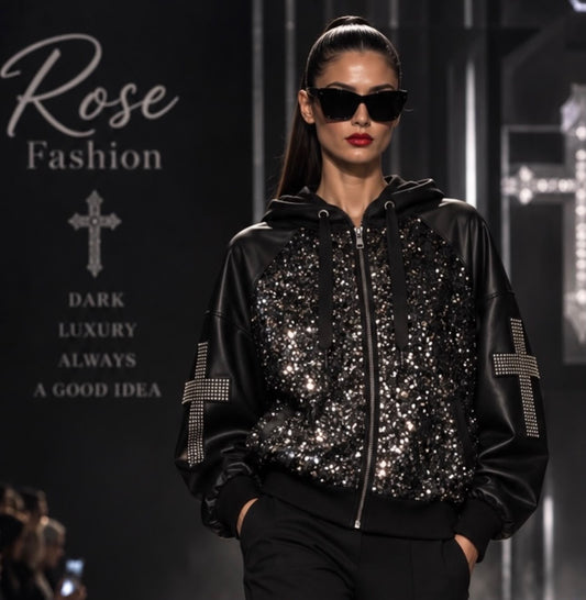 Paillettenjacke mit Cross-Patches und Materialmix