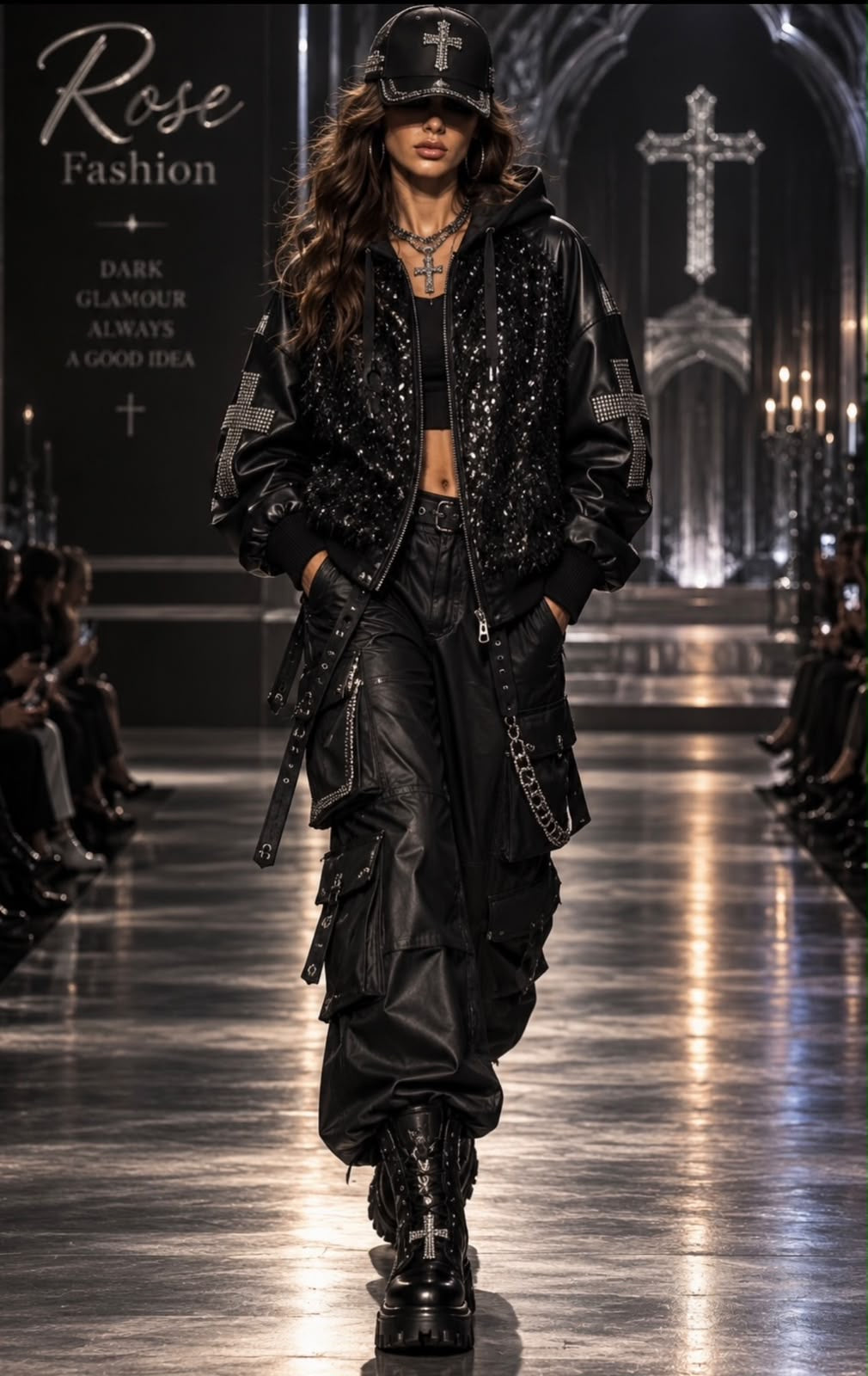 Paillettenjacke mit Cross-Patches und Materialmix