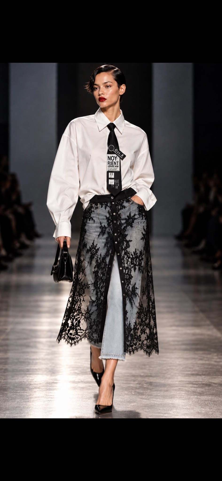 Stretch-Jeans mit schwarzem Spitzen-Overlay