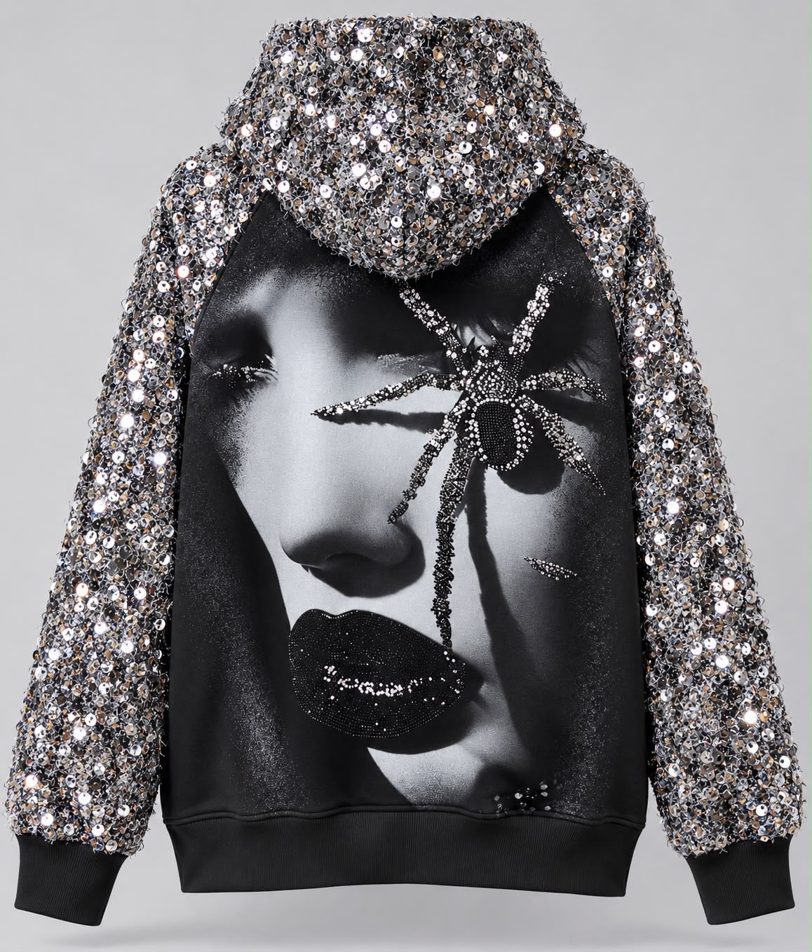 Paillettenjacke „Spider Glam“ – Gesicht mit Spinne
