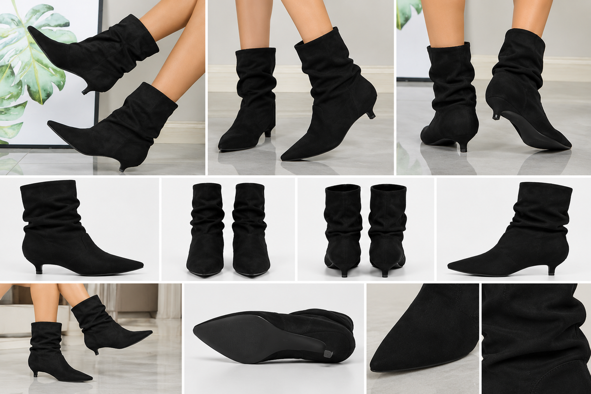 Wildleder-Stiefelette mit Mini-Absatz