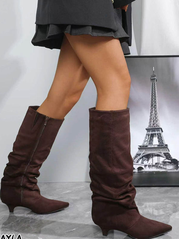 Eleganter Damen-Stiefel in Wildlederoptik – Mini-Absatz & Reißverschluss