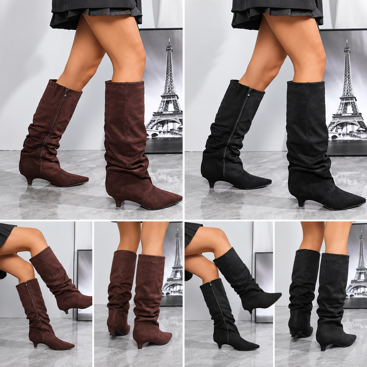 Eleganter Damen-Stiefel in Wildlederoptik – Mini-Absatz & Reißverschluss
