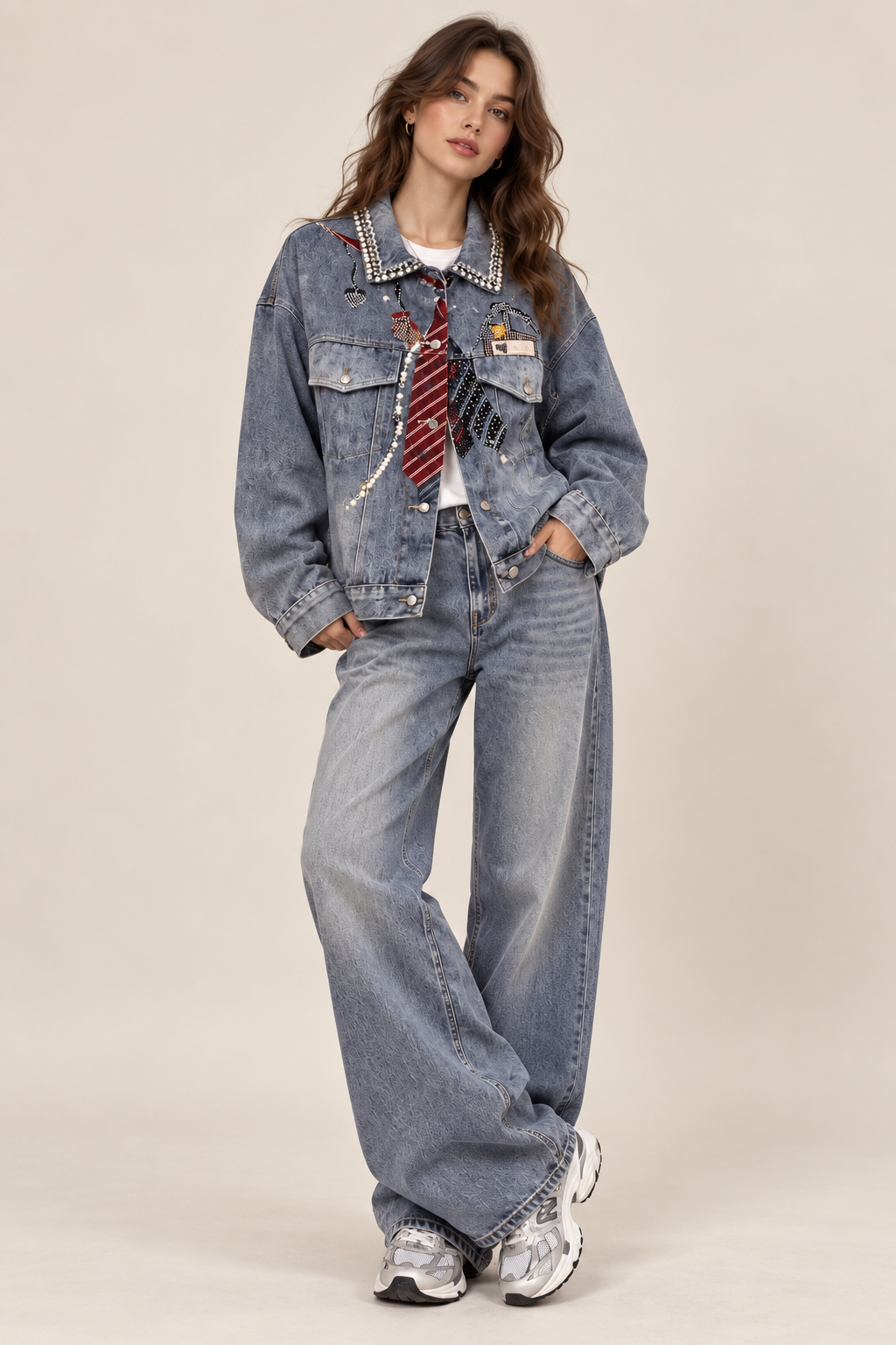 Jeansjacke „Luxury Glam“ mit Strass & Perlen