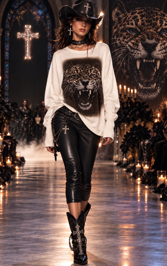 Oversize-Shirt „Wild Glam“ mit Leopardenmotiv & Strass