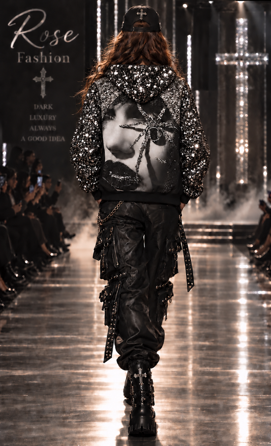 Paillettenjacke „Spider Glam“ – Gesicht mit Spinne