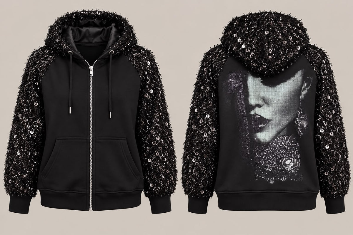 Glamour-Hoodiejacke mit Statement-Rücken