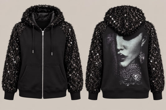 Glamour-Hoodiejacke mit Statement-Rücken