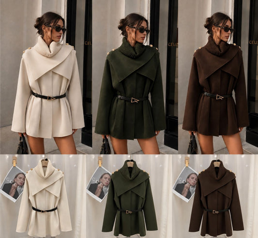 Elegante Kurzjacke mit Strickkragen und Taillengürtel