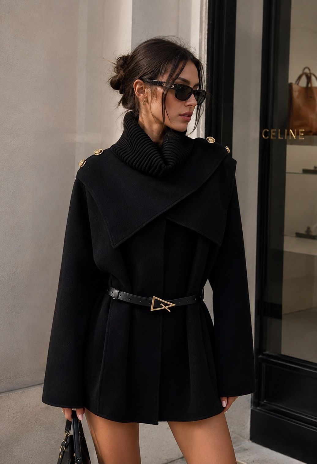 Elegante Kurzjacke mit Strickkragen und Taillengürtel