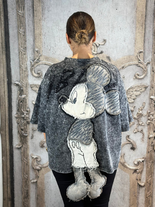 Ausgefallenes Micky Shirt In Grau